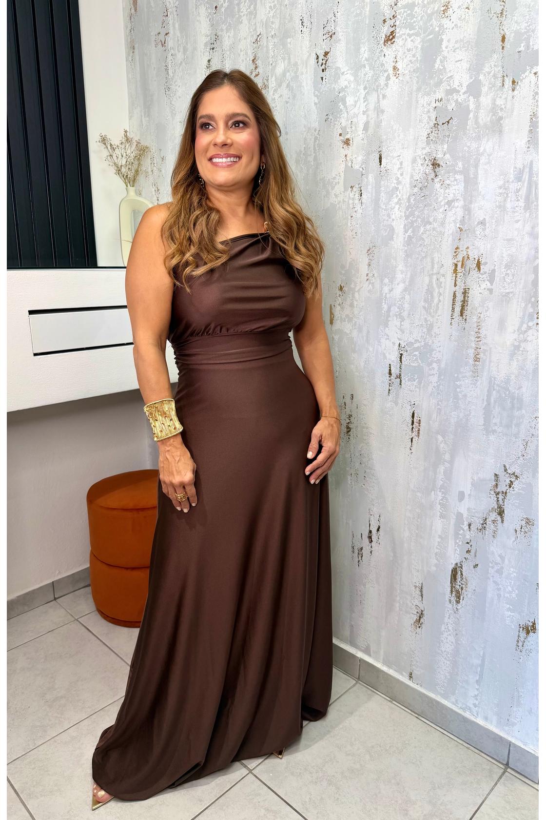 One Shoulder Satin Maxi Dress